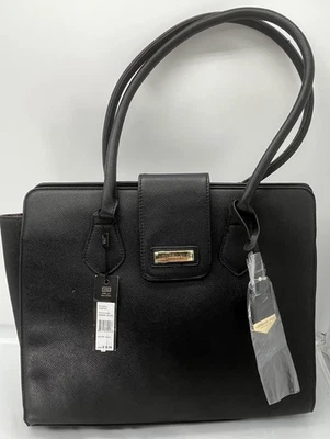 London Fog Simonne Satchel Black Toll Bag Purse NWT MSRP $98 - Image 1 of 4
