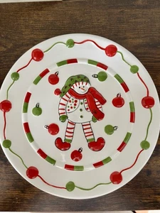 Weihnachten rund weiß rot grün Schneemann Ornamente Teller Deko Winter Urlaub - Bild 1 von 11