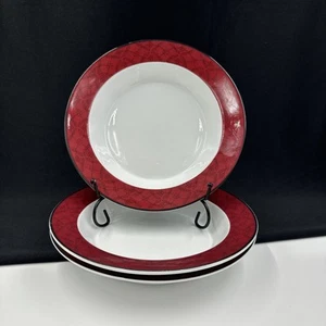 DANSK Quiltings Ruby Flowers Lot Of (3) 8 5/8” Rim Soup Bowls Stoneware Portugal - Picture 1 of 15