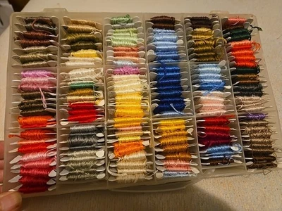 Embroidery Cross Stitch Thread Floss On Bobbins Lot Of 150 Plastic Container - Image 1 of 4
