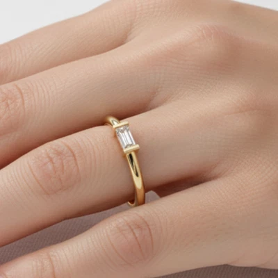 1.10 Ct Baguette Lab Grown Diamond Stackable Engagement Wedding Ring 14K Gold - Image 1 of 4