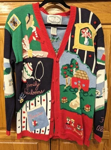 Vtg 1995 Eagle's Eye Family Heirloom Knitted Sweater Grandma Cardigan Sz Medium - Picture 1 of 18