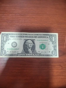 2013 One Dollar Bill $1 FRN Note FANCY SERIAL NUMBER D02350004F MIXED LADDER - Picture 1 of 14