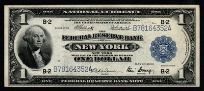 1918 $1 LARGE Size New York BEAUTIFUL CRISP AU Federal Reserve Bank Note! - Image 1 of 2
