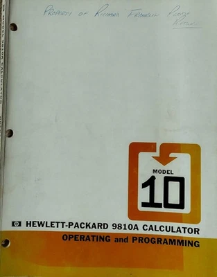 HP 9810A - Model 10 Computer manual - Image 1 of 3