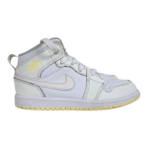 KIDS JORDAN 1 MID SNEAKERS SIZE 2.5Y White / Yellow (FD8781 181) USED - Picture 1 of 24