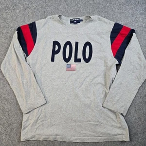 Polo sportiva Ralph Lauren vintage anni 90 maglietta uomo L bandiera spellout manica lunga - Foto 1 di 10