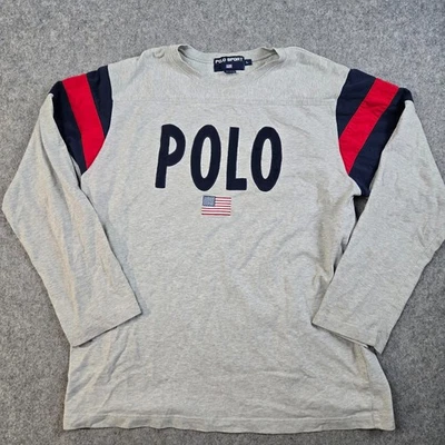 Polo sportiva Ralph Lauren vintage anni 90 maglietta uomo L bandiera spellout manica lunga - Immagine 1 di 4