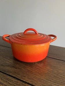 Vintage 1950's Le Creuset Robin Egg Red Flame Orange 1 QT Pot Dutch Oven “A” Lid - Picture 1 of 11