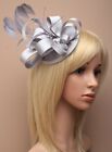 Large Silver Satin Hat Fascinator Clip Feather Ladies Day Races Wedding Ascot 17