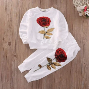 Valentine Fashion Set 2pcs Girls Kids Rose Flower Outfits - Picture 1 of 24