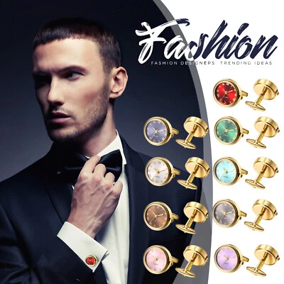 Juego de gemelos redondos para reloj de novedad de 2 piezas de gemelos redondos para boda de negocios Foto 1 de 4