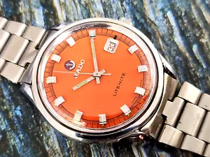 DE COLECCIÓN RADO LITENITE FECHA AUTOMÁTICA HECHA EN SUIZA ESFERA NARANJA VINTAGE CABALLEROS AS1858 - Imagen 1 de 8