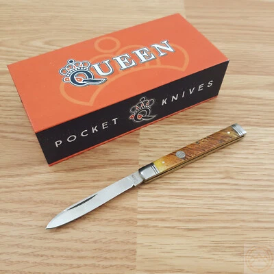 Queen Doctor's Folding Knife Stainless Steel Blade Brown Sawcut Bone Handle N016 - Image 1 of 4