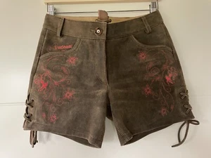 Hochwertige kurze Echtleder-Trachtenhose Damen mit Stickerei Gr. 34 - Bild 1 von 2