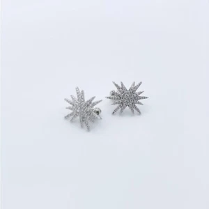 Star Stud Cubic Zircon Stone Silver Plated Earrings NWT - Picture 1 of 3