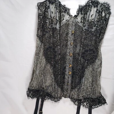 Agent Provocateur Soiree Gardenia AP5 XL Black Silver Lace Corset Suspender - Image 1 of 4