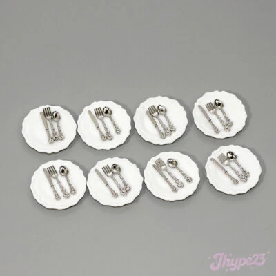 32 St. Maßstab 1:6 Puppenhaus Miniatur Geschirrset Teller Besteck Esszimmer - Bild 1 von 4