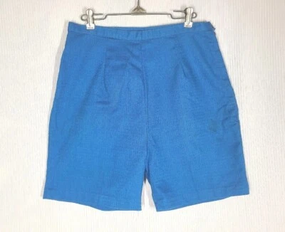 Vtg 60s Royal Blue Twill Shorts High Waist Side Metal Zip M L Retro MCM Womens - Image 1 of 4