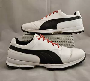 Puma Men's Golf Shoes Size 12 - White / Black, red laces, with cleats - Picture 1 of 7