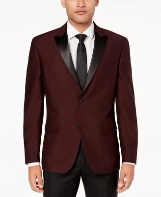 Chaqueta de cena Alfani para hombre ajustada borgoña micro rejilla Foto 1 de 4