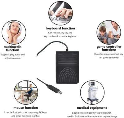 USB Foot Pedal Switch Video Game PC Hands Free One Key Control HID with 2M Cable - image 1 of 4