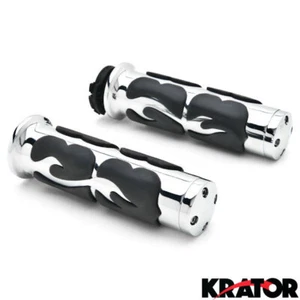 Custom Flame Motorcycle Replacement Hand Grips 1" Inch Chrome Black Pair New - Picture 1 of 4