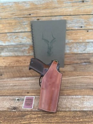 复古 Safariland 棕色皮革麂皮绒衬里 OWB 皮套 适用于 9 毫米 自动 39 59 #2 — 第 1/4 张图片