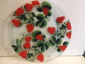 Piatto/piatto grande in vetro fuso Sydenstricker fatto a mano - fragole - firmato - Foto 1 di 3