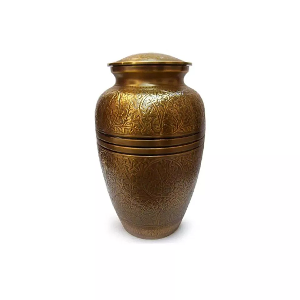 Beautiful Creeping Leaves Memorial Urn for Cremation Ashes – Handmade Brass urn - Image 1 of 4