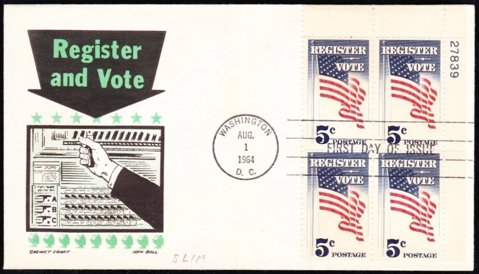 US 1964 Register and Vote (1249) . Ken Boll Cachet . FDC - Image 1 of 1