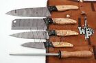 Wp-knives Custom Handmade Damascus Steel Splendid Kitchen Set Knives Lots Of 5