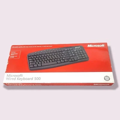 New MICROSOFT Wired Keyboard 500 RT2300 WINDOWS XP MAC MULTIMEDIA KEYS Vintage - Image 1 of 3