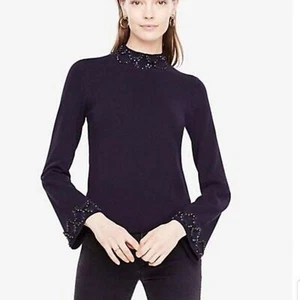 Maglione Ann Taylor impreziosito finto collo manica a campana maglia donna taglia small blu - Foto 1 di 8