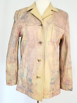 Escada 4 6 pink beige blue purple ivory gray leather jacket cowgirl blazer 34 S - Image 1 of 4