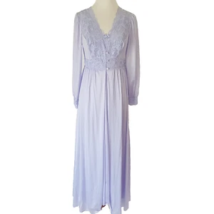 Shadowline Nightgown Robe Pegnoir Set Size L Lavender Silky Nylon Vintage Retro - Picture 1 of 9
