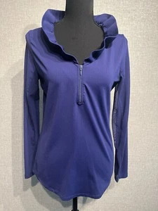 G Lifestyle SZ S Women’s  Blue Golf long Sleeve Ruffle V Neck Shirt 1/3 Zip - Picture 1 of 5
