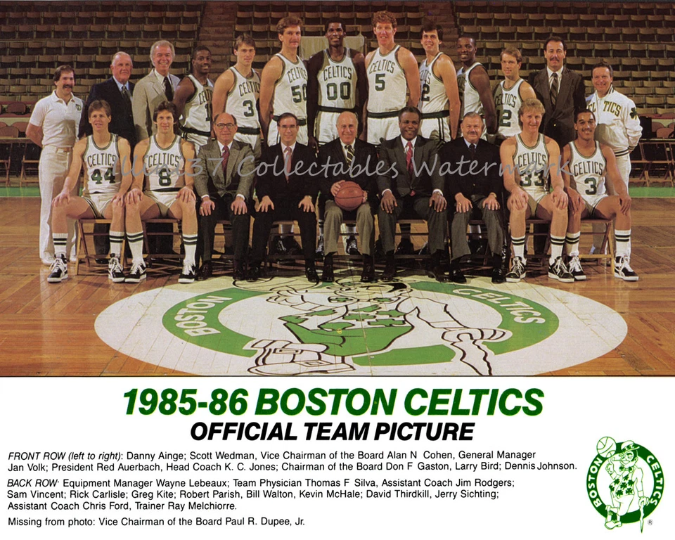 Foto 8x10 del equipo de baloncesto Boston Celtics 1985-86 Bird Mchale Parish  Foto 1 de 1
