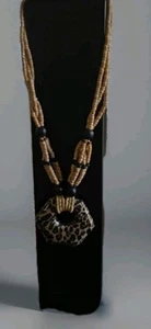 Cheetah Print Medallion Beaded Necklace - Picture 1 of 4
