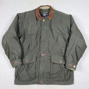 VTG Rainforest Down Barn Chore Coat Jacket L Green Zip Out Liner Leather Collar - Picture 1 of 16