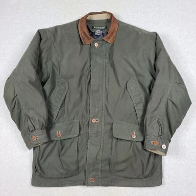 VTG Rainforest Down Barn Chore Coat Jacket L Green Zip Out Liner Leather Collar - Image 1 of 4