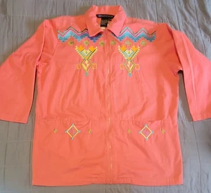 Vintage I.B. Diffusion Jacket Womens Large Southwest Aztec Embroidered 90s - Picture 1 of 15