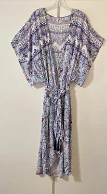 VICTORIA'S SECRET Mujer GRANDE Kimono BATA Cascada Dobladillo Borla Cintura Corbata AZUL Foto 1 de 4