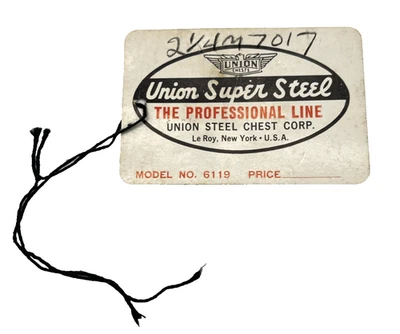 Vintage Union Steel Chest Corp. Tool Chest 6119 Tag/Label VGC TAG ONLY - Image 1 of 3