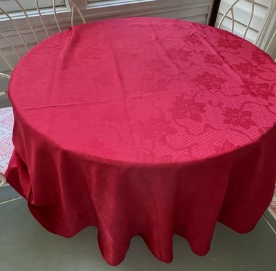 Mainstays 70" Round Tablecloth Christmas Red w/ Poinsettias Polyester Hemmed edg - Image 1 of 4
