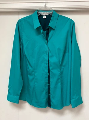 Camisa Coldwater Creek XL 16 verde azulado sin botones de hierro blusa manga larga para mujer Foto 1 de 4