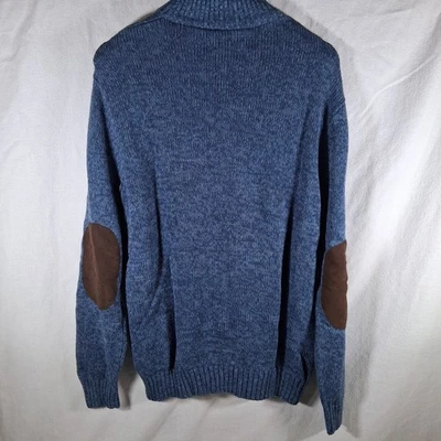Chaps Ralph Lauren Oarsman Blue 100% Cotton Sweater Men L Elbow Patches Knit USA - Image 1 of 4