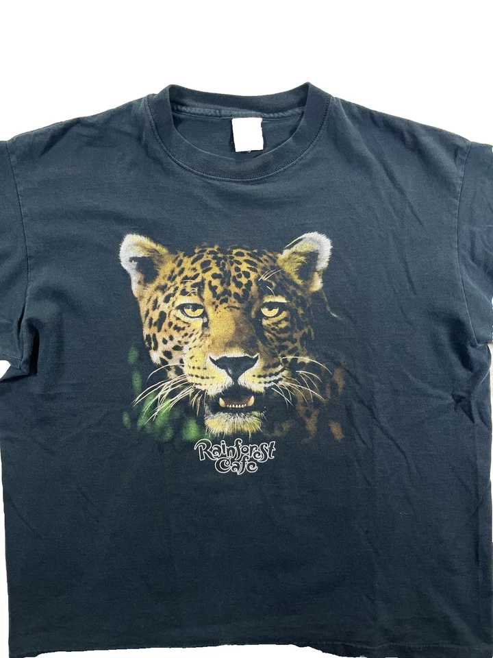 Camisa Café Selva Tropical De Colección Para Hombres L Negra Jaguar Naturaleza Selva Brilla Años 90 Y2K Foto 1 de 4