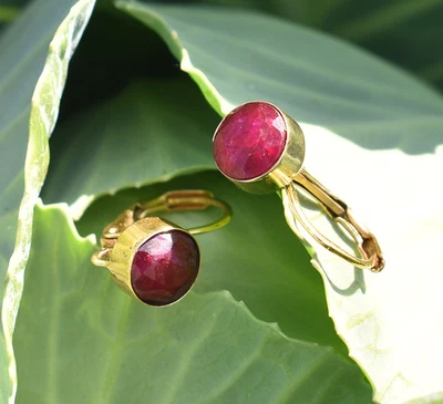 Gold Plated Red Ruby Drop Earrings 925 Silver Lever Back Earrings Women Jewelry - Image 1 of 4