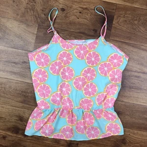 Lauren James Women Sz L Blue Pink Tank Top Grapefruit Blouse Shirt - Picture 1 of 6